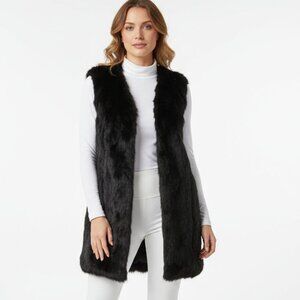 Vera Wang Faux Fur Black Sleeveless Vest L/XL